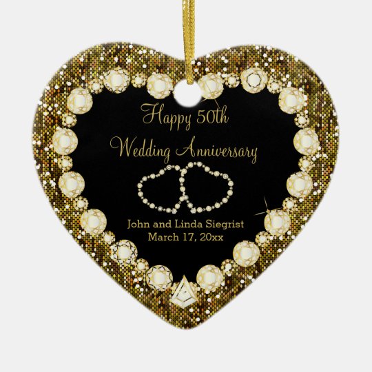 50th Golden Glitter Wedding Anniversary Ceramic Ornament | Zazzle.com