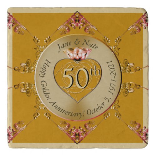 50th Golden Ochre Wedding Anniversary  Trivet
