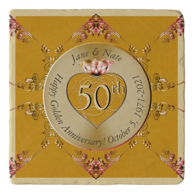 50th Golden Ochre Wedding Anniversary  Trivet (Front)