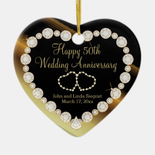 50th Golden Photo Wedding Anniversary Ceramic Ornament