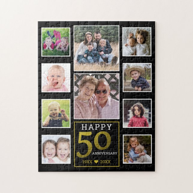 50th Golden Wedding Anniversary 10 Photo Collage Jigsaw Puzzle (Vertical)