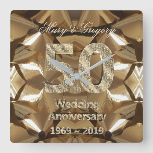 50th Golden Wedding Anniversary 2019 Typography Square Wall Clock