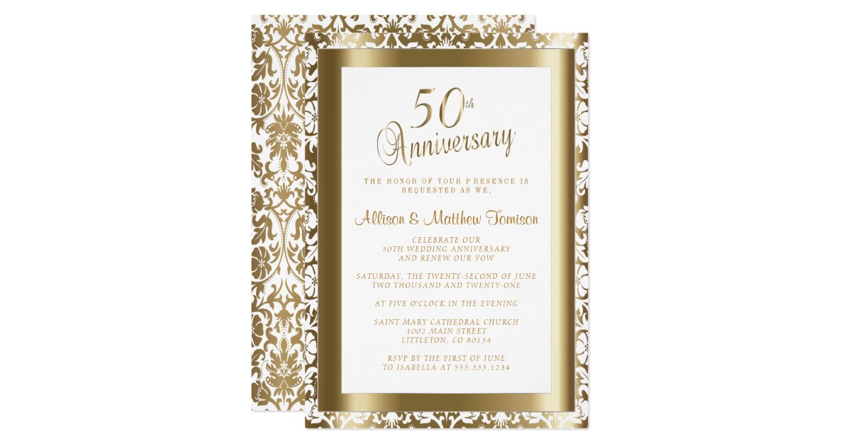50th Golden Wedding Anniversary 2 Diy Text Invitation Zazzle Com