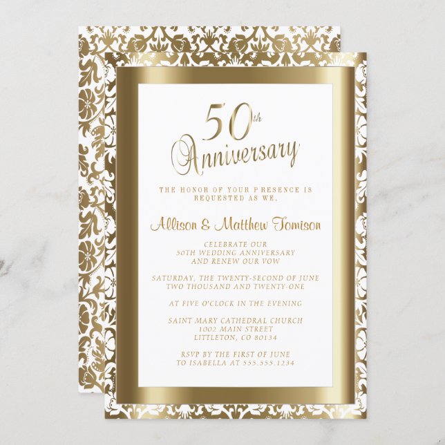 50th Golden 💑 Wedding Anniversary 2 | DIY Text Invitation (Front/Back)