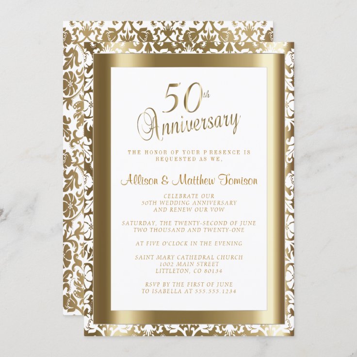 50th Golden Wedding Anniversary 2 | DIY Text Invitation | Zazzle