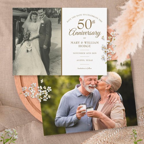 50th Golden Wedding Anniversary 2 Photo  Save The Date
