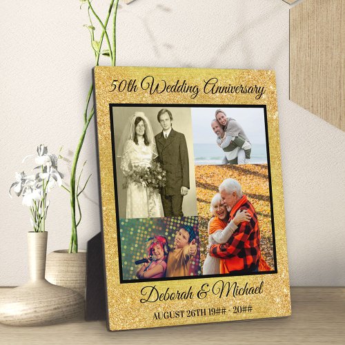50th Golden Wedding Anniversary 4 Photo Plaque