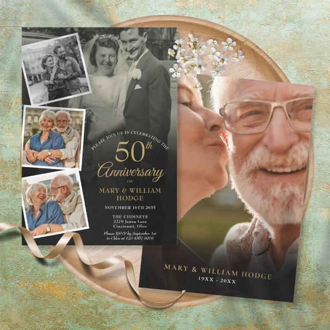 50th Golden Wedding Anniversary 5 Photo Collage Invitation (Creator Uploaded)