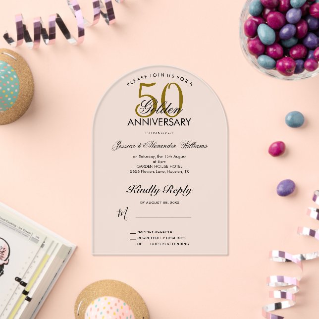50th Golden Wedding Anniversary Acrylic Invitations (Insitu (Celebration))
