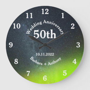 50th Golden Wedding Anniversary Aurora Borealis La Large Clock
