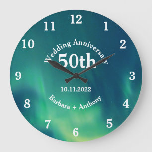 50th Golden Wedding Anniversary Aurora Borealis Large Clock