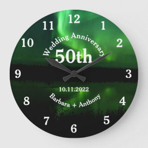 50th Golden Wedding Anniversary Aurora Borealis  Large Clock