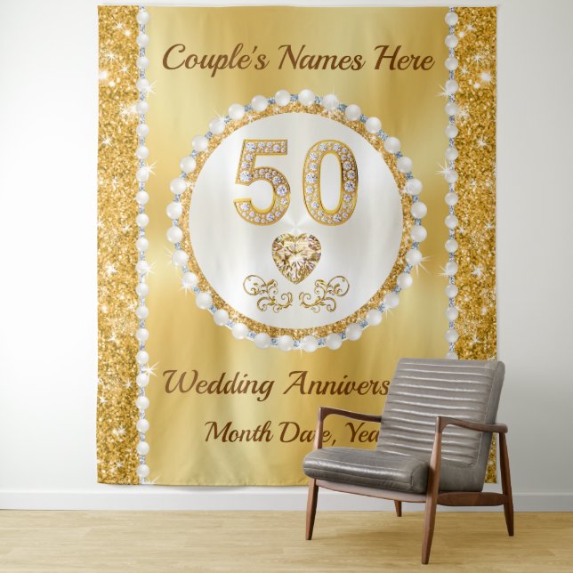 50th, Golden Wedding Anniversary Backdrop, 5 SIZES (In Situ)