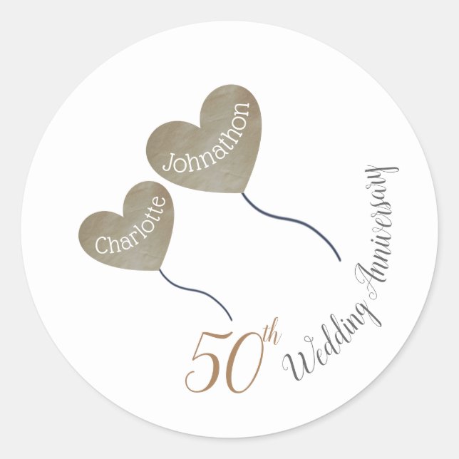 50th Golden Wedding Anniversary balloon Classic Round Sticker (Front)