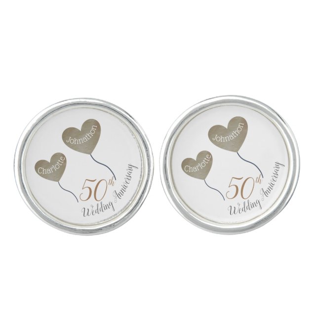 50th Golden Wedding Anniversary balloon Cufflinks (Front)