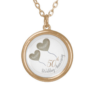 50th Golden Wedding Anniversary balloon Gold Plated Necklace
