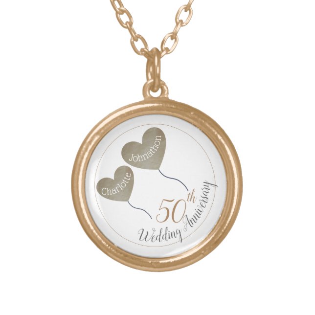 50th Golden Wedding Anniversary balloon  Gold Plated Necklace (Front)