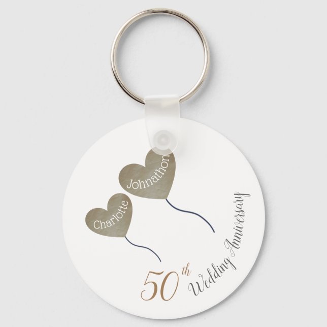 50th Golden Wedding Anniversary balloon Keychain (Front)