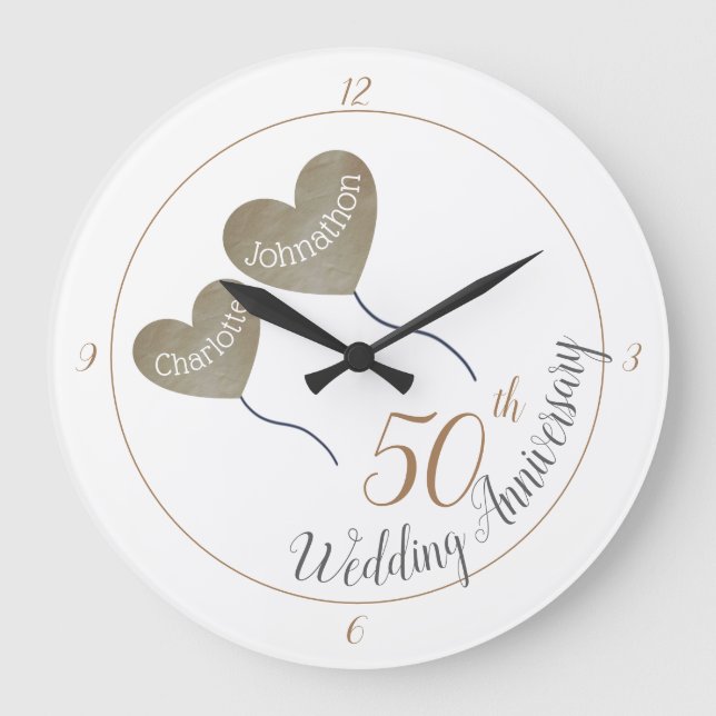 50th Golden Wedding Anniversary balloon Large Clock (Front)