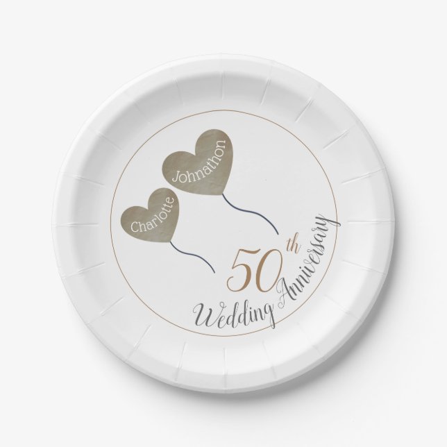 50th Golden Wedding Anniversary balloon Paper Plates (Front)