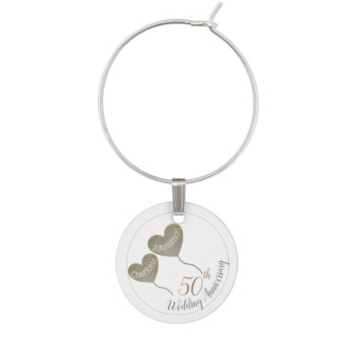 50th Golden Wedding Anniversary balloon  Wine Charm