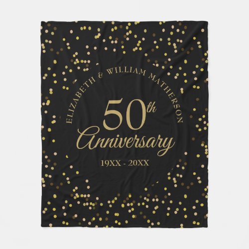 50th Golden Wedding Anniversary Black And Gold Fleece Blanket