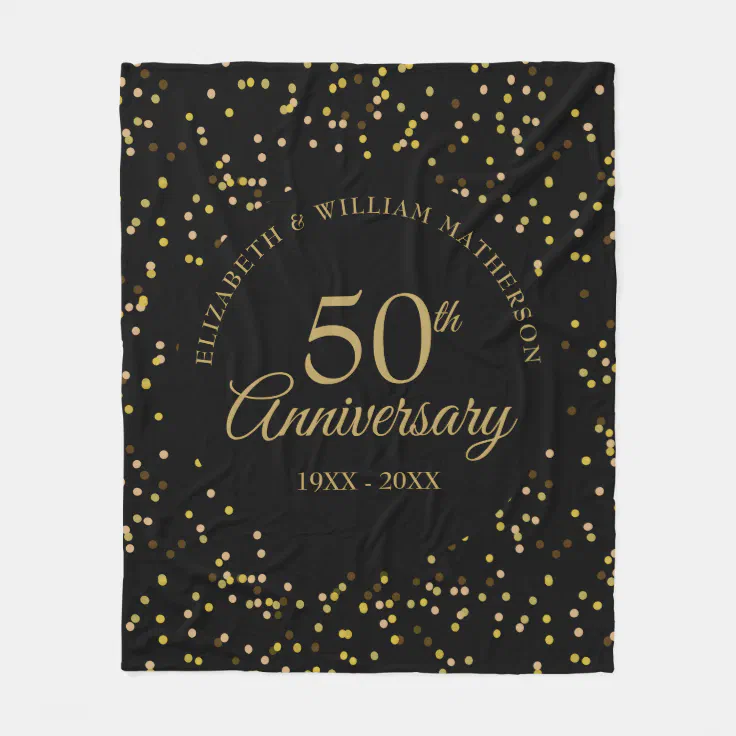 50th Golden Wedding Anniversary Black And Gold Fleece Blanket Zazzle