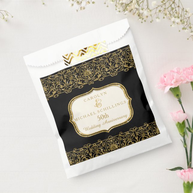 50th Golden Wedding Anniversary Black n Gold Favor Bag (Sealed)