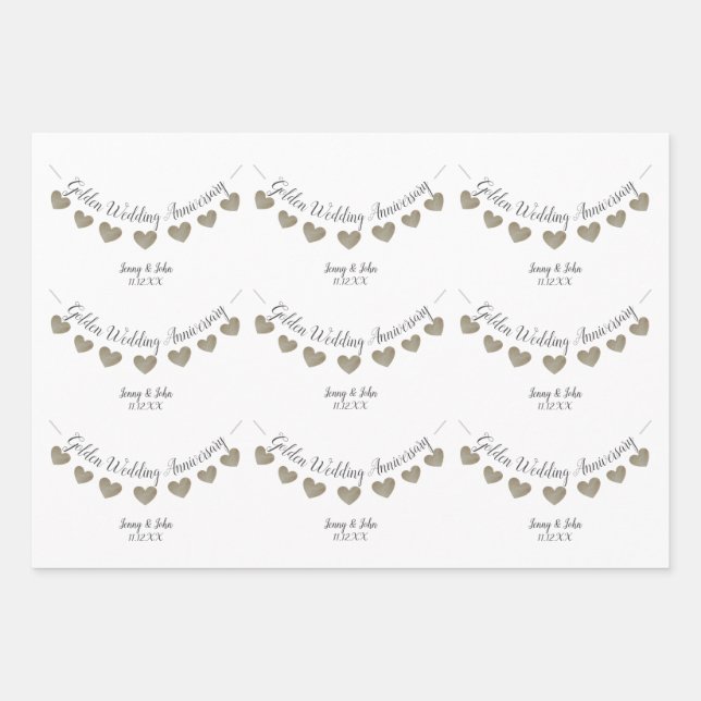 50th Golden Wedding Anniversary bunting Wrapping Paper Sheets (Front)