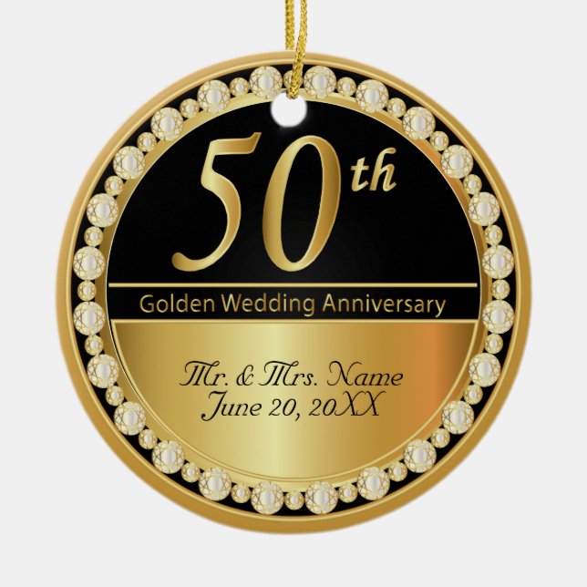 50th Golden Wedding Anniversary Ceramic Ornament (Front)
