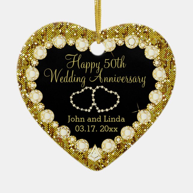 50th Golden Wedding Anniversary Ceramic Ornament (Front)