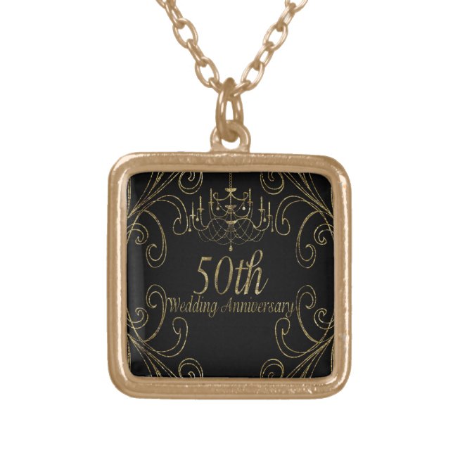 50th Golden Wedding Anniversary Chandelier Gold Plated Necklace (Front)