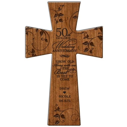 50th Golden Wedding Anniversary Cherry Wood Cross