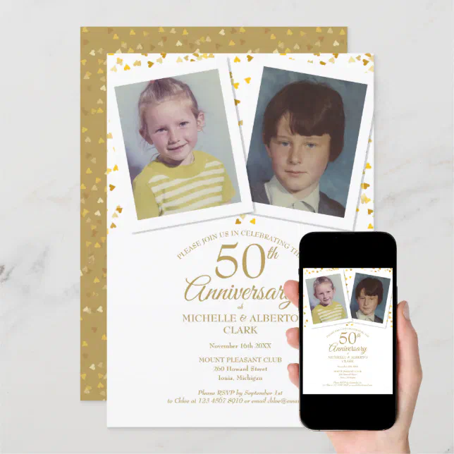 50th Golden Wedding Anniversary Childhood Photos Invitation | Zazzle