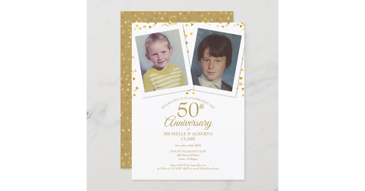 50th Golden Wedding Anniversary Childhood Photos Invitation | Zazzle