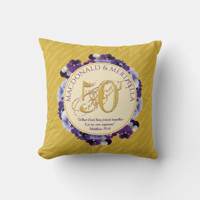 50th GOLDEN Wedding Anniversary | Christian Throw Pillow (Front)