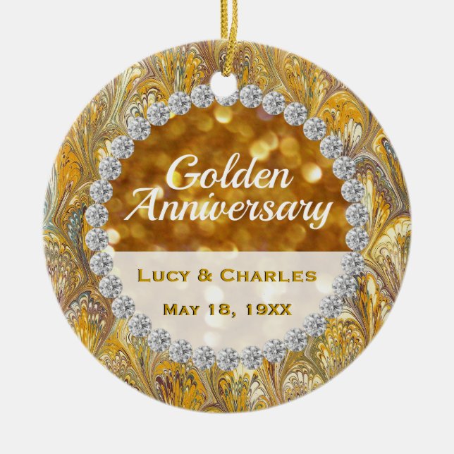 50th Golden Wedding Anniversary Christmas Keepsake Ceramic Ornament (Front)