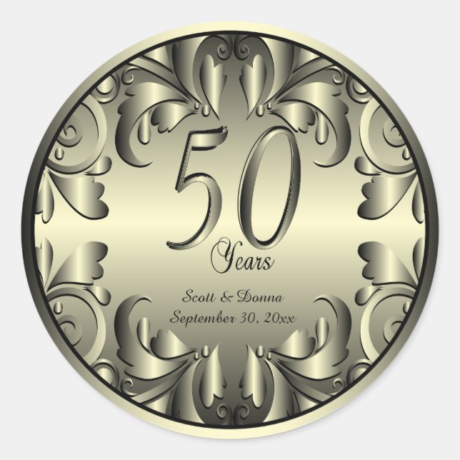 50th Golden Wedding Anniversary Classic Round Sticker (Front)