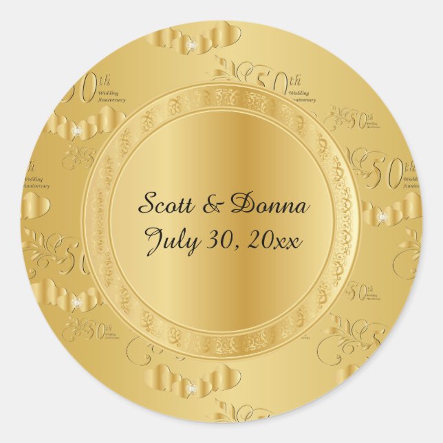 50th Golden Wedding Anniversary Classic Round Sticker (Front)