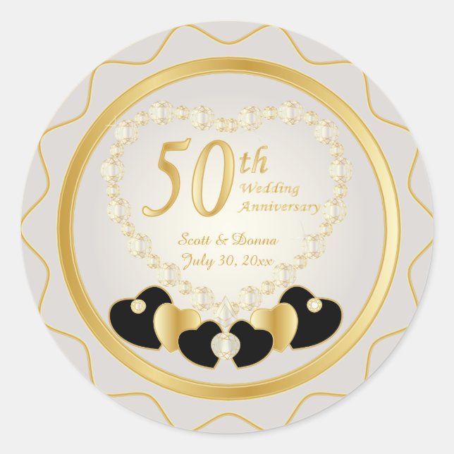 50th Golden Wedding Anniversary Classic Round Sticker (Front)