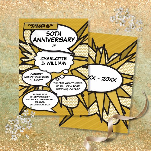 50th Golden Wedding Anniversary Comic Book Pop Invitation