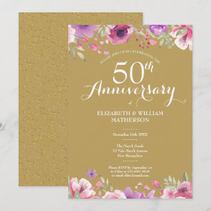 50th Golden Wedding Anniversary Country Floral Invitation