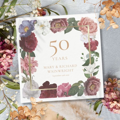 50th Golden Wedding Anniversary Country Rose Napkins