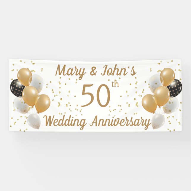 50th Golden Wedding Anniversary, Couple's Name Banner (Horizontal)
