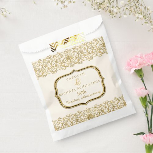 50th Golden Wedding Anniversary Cream n Gold Favor Bag