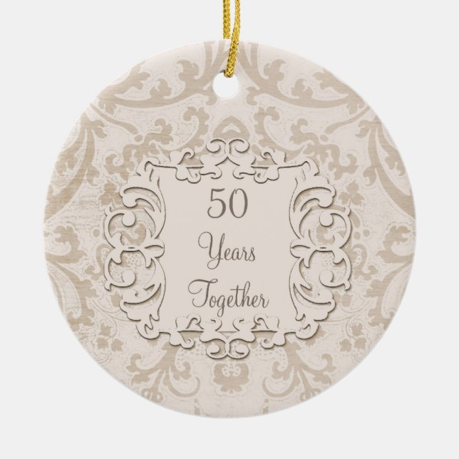 50th Golden Wedding Anniversary Custom Photo Ceramic Ornament (Front)