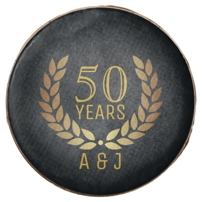 50th Golden Wedding Anniversary Customizable Chocolate Dipped Oreo (Front)