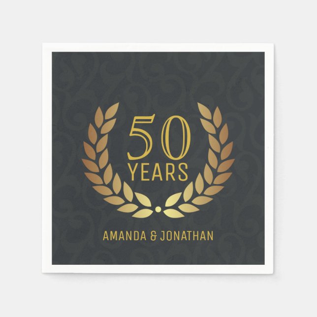 50th Golden Wedding Anniversary Customizable Paper Napkins (Front)