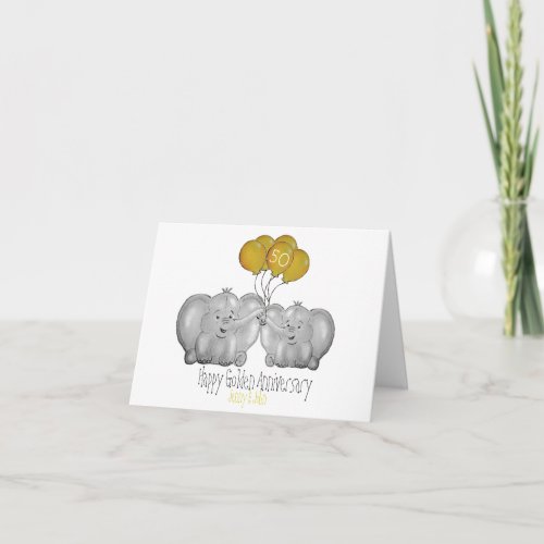 50th Golden Wedding Anniversary cute elephant Card