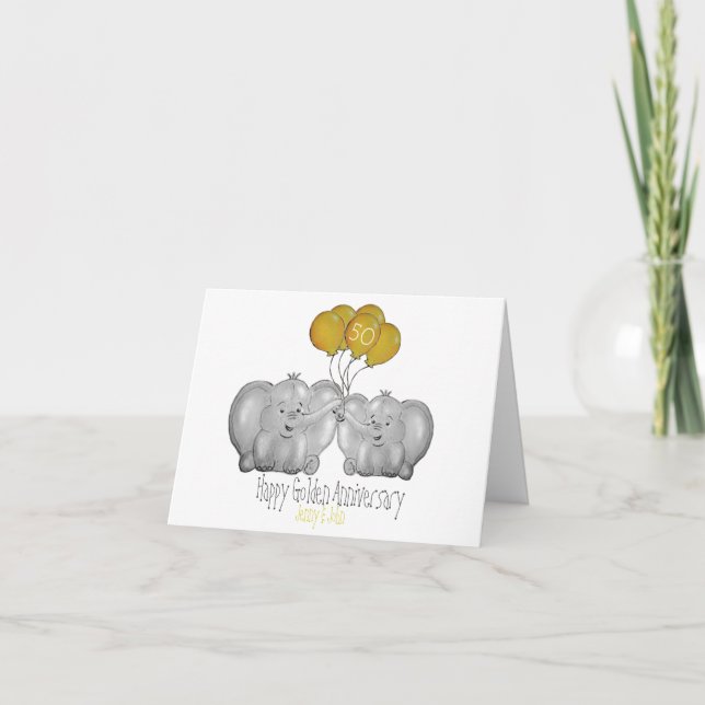 50th Golden Wedding Anniversary cute elephant Card (Front)